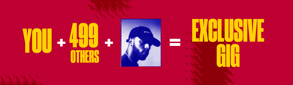 Banner reinforcing the exclusive nature of the Apprentice Nation Celebration Event. Be 1 of 500 guests to hear 6LACK live