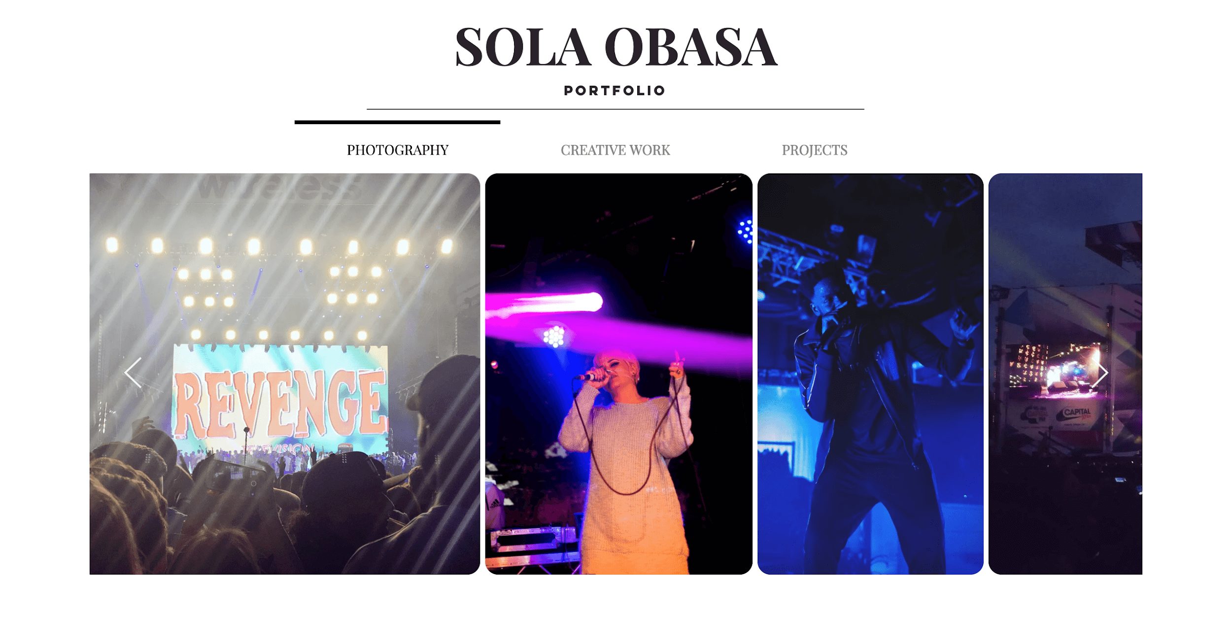 Sola's online profile homepage