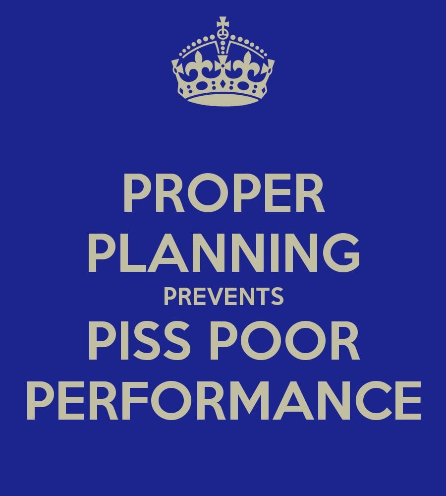 Meme expressing Proper Planning Prevents Piss Pootr Perfomance